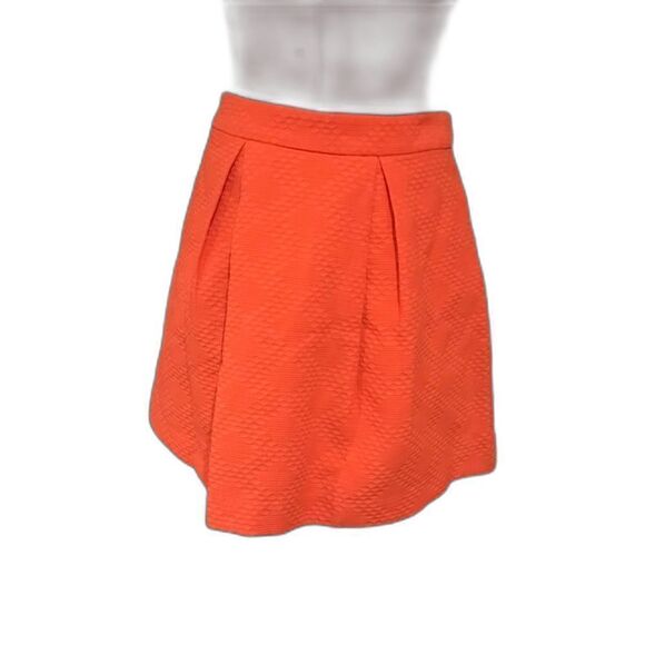 Trina Turk Skirt Women Size 2 Orange Pleated Pockets Exposed Back Zipper Cotton - Picture 1 of 7